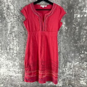 Boden Petite Size 2P Stretch Striped Fit Flared Mini Dress Pink Cap Sleeve